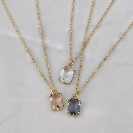 ネックレス ニッケルフリー メタル クリア カラー ストーン レクタングル チェーン プチネックレス