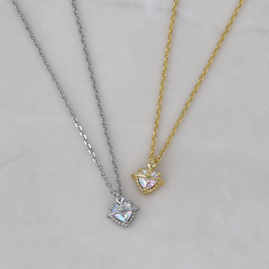 ネックレス ニッケルフリー メタル ハート 土星 オーロラ ストーン チェーン プチネックレス