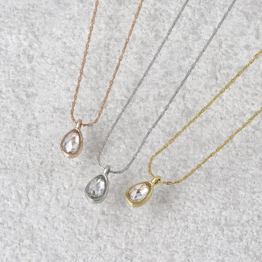 ネックレス ニッケルフリー rose cut キュービックジルコニア メタル フレーム ティアドロップ プチネックレス