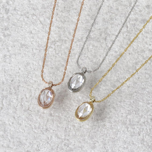 ネックレス ニッケルフリー rose cut キュービックジルコニア メタル フレーム オーバル プチネックレス