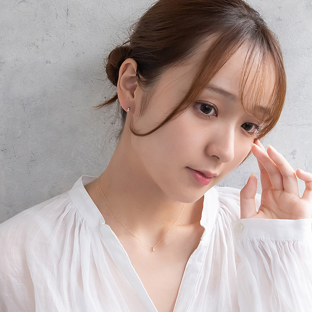 ネックレス tiny. ニッケルフリー メタル ストーン パール ライン 小粒 超極細 チェーン プチネックレス