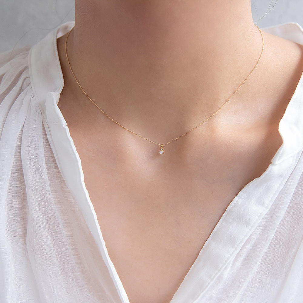 ネックレス tiny. ニッケルフリー メタル ストーン パール ライン 小粒 超極細 チェーン プチネックレス