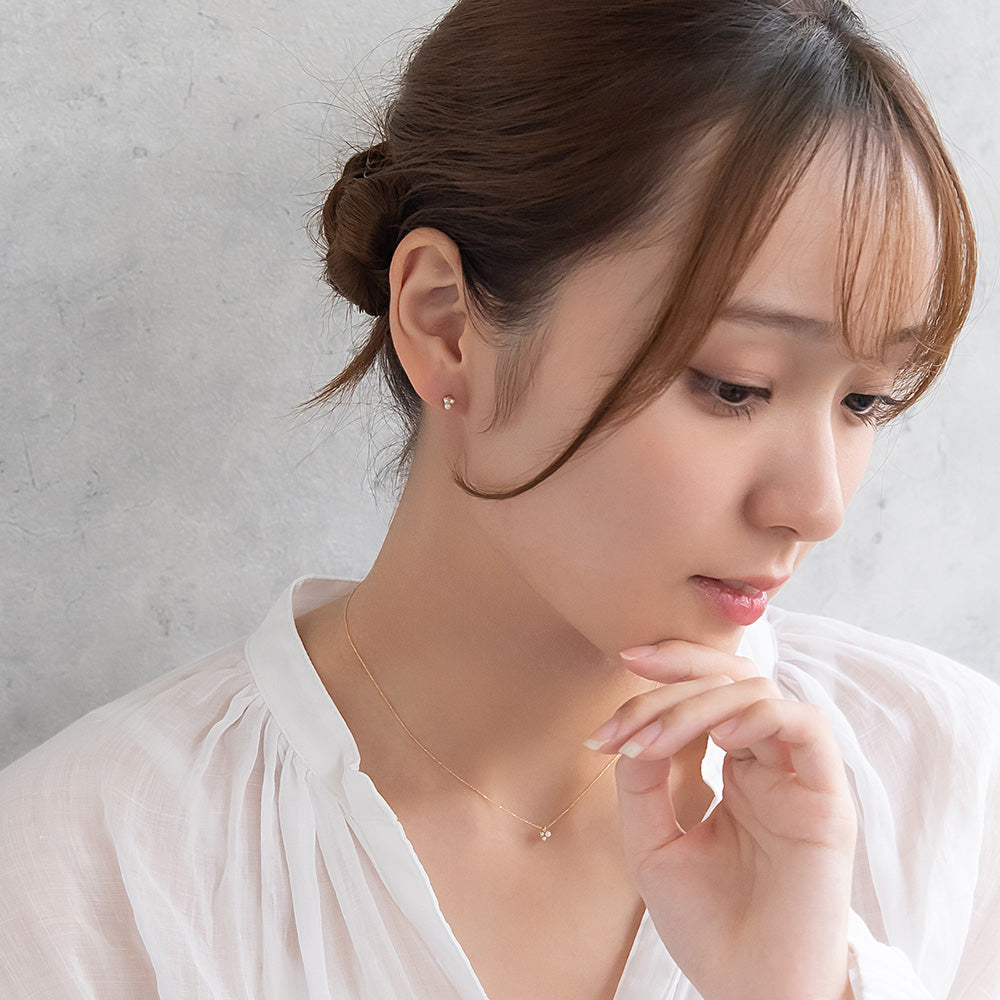ネックレス tiny. ニッケルフリー メタル ストーン ダブル パール 小粒