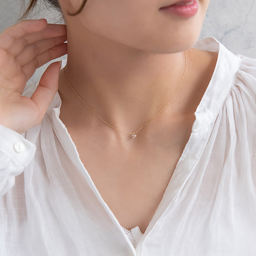 ネックレス tiny. ニッケルフリー メタル ストーン ダブル パール 小粒