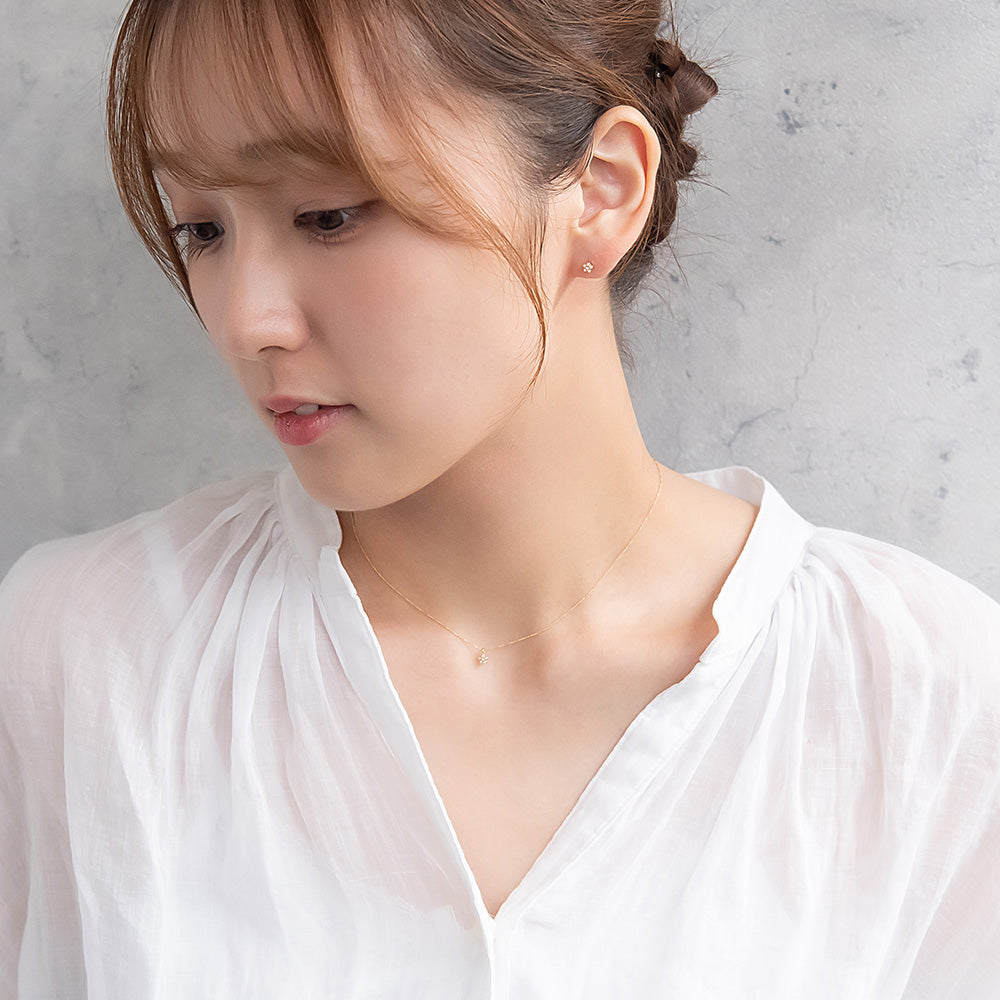 ネックレス tiny. ニッケルフリー メタル ストーン パール フラワー