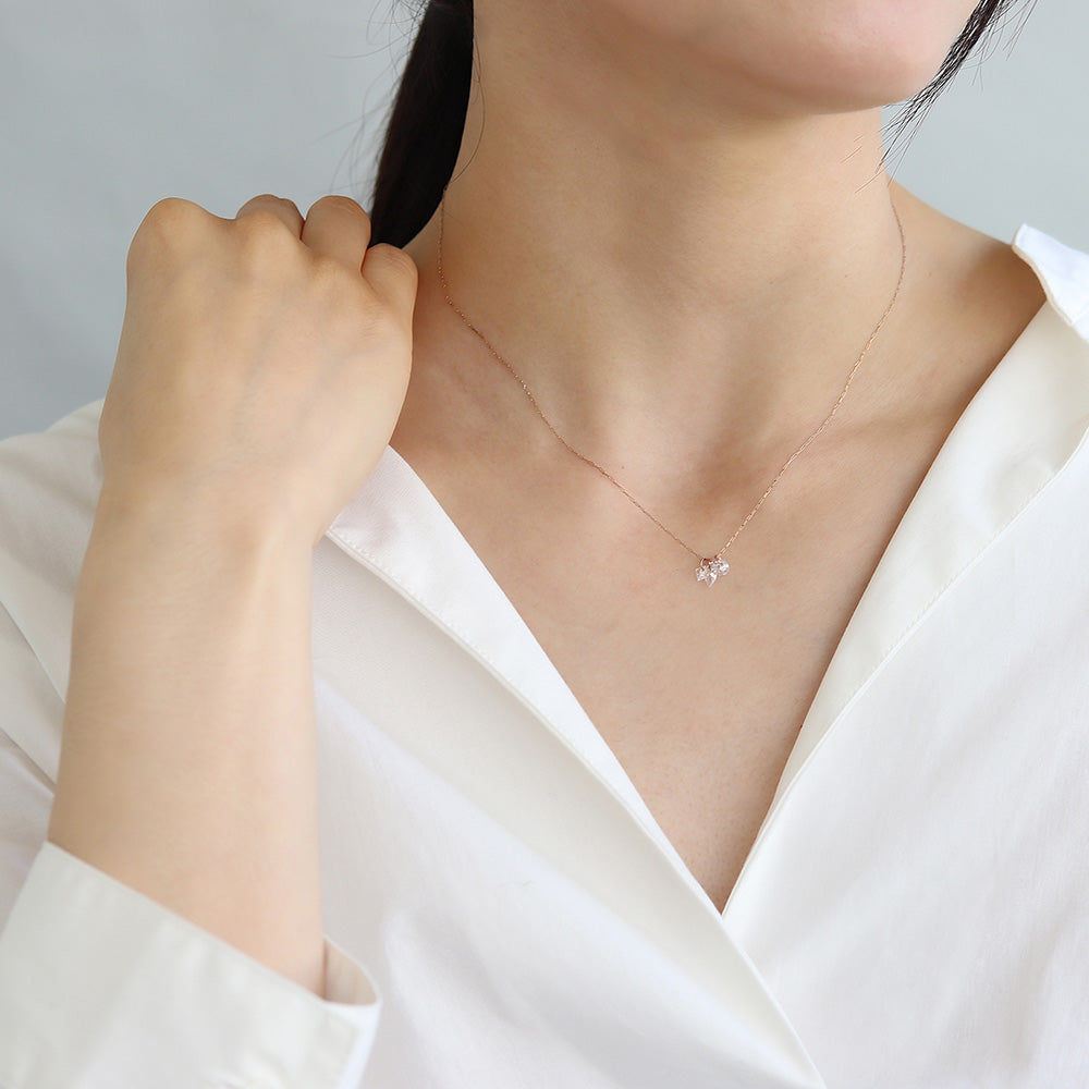 ネックレス ステンレス メタル キュービックジルコニア サークル アーモンド スクエア カット 超極細 チェーン マグネット プチネックレス