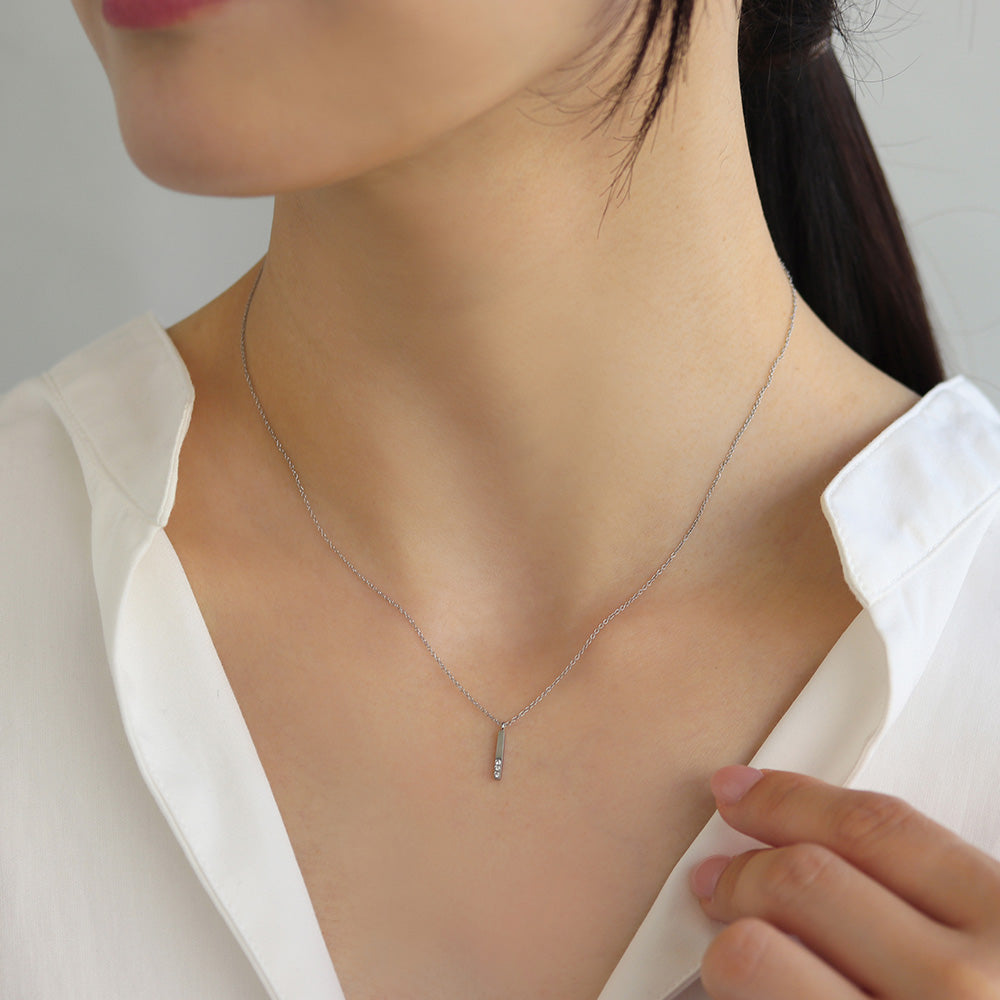 ネックレス ステンレス メタル ステック トリプル ストーン 超極細 チェーン マグネット プチネックレス