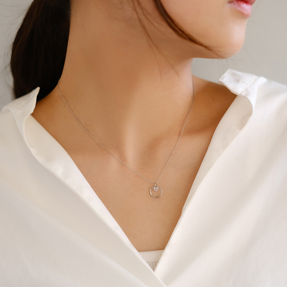 ネックレス ステンレス メタル キュービックジルコニア ツイスト リング 超極細 チェーン マグネット プチネックレス