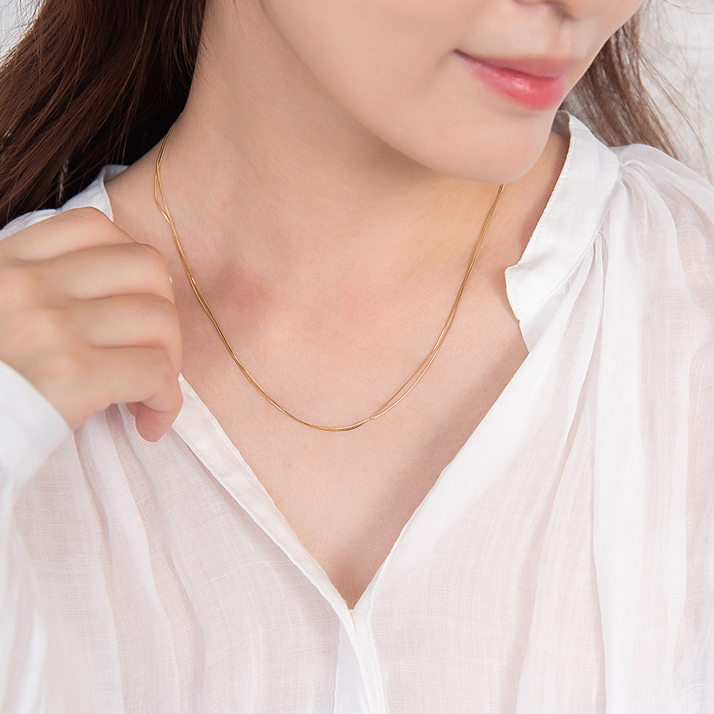 ネックレス ステンレス メタル 超極細 2連 スネークチェーン マグネット プチネックレス