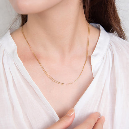 ネックレス ステンレス メタル 超極細 2連 スネークチェーン マグネット プチネックレス
