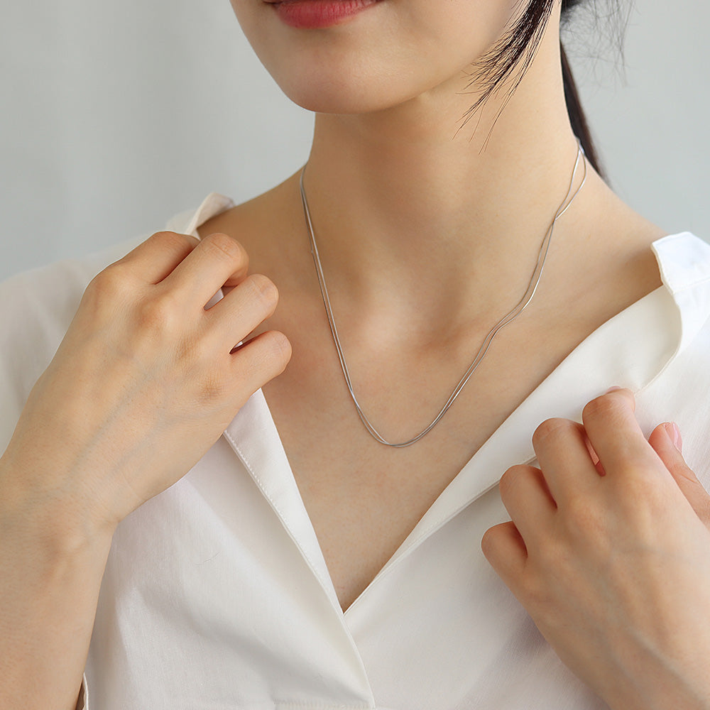 ネックレス ステンレス メタル 超極細 2連 スネークチェーン マグネット プチネックレス