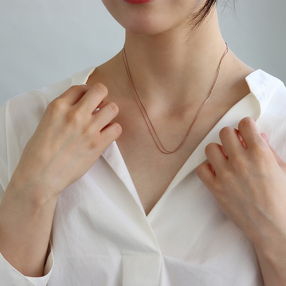 ネックレス ステンレス メタル 超極細 2連 スネークチェーン マグネット プチネックレス