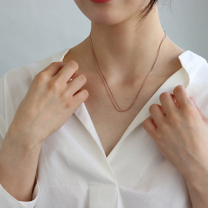 ネックレス ステンレス メタル 超極細 2連 スネークチェーン マグネット プチネックレス