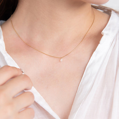 ネックレス ステンレス メタル キュービックジルコニア ドロップ 超極細 チェーン マグネット プチネックレス