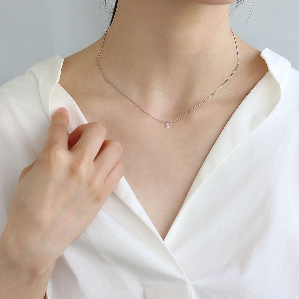 ネックレス ステンレス メタル キュービックジルコニア ドロップ 超極細 チェーン マグネット プチネックレス