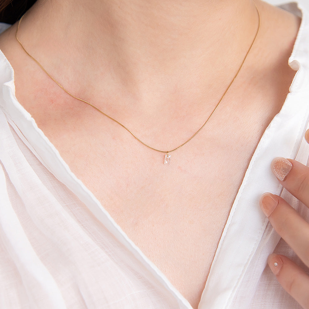 ネックレス ステンレス メタル キュービックジルコニア レクタングル 超極細 チェーン マグネット プチネックレス