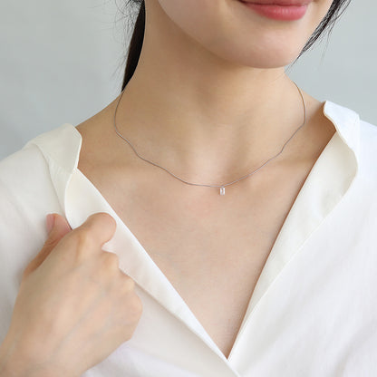 ネックレス ステンレス メタル キュービックジルコニア レクタングル 超極細 チェーン マグネット プチネックレス