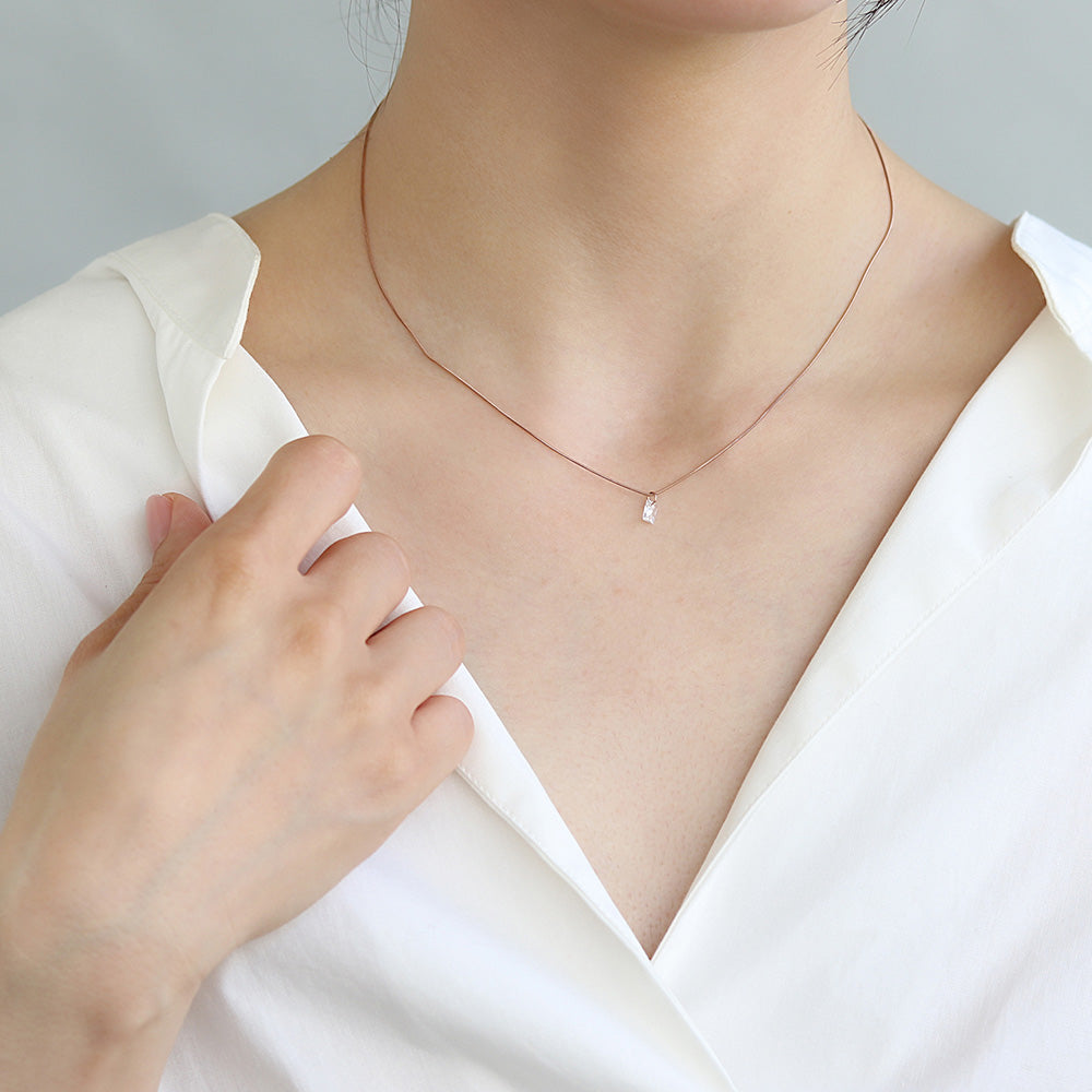 ネックレス ステンレス メタル キュービックジルコニア レクタングル 超極細 チェーン マグネット プチネックレス