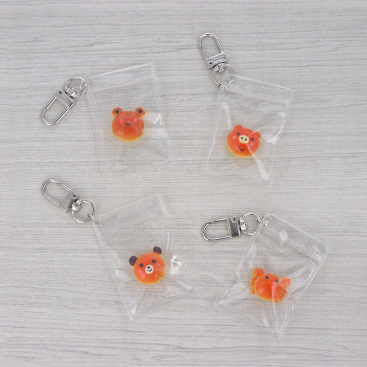 キーチャーム パン カニ ブタ クマ カエル アニマル どうぶつ 海の生き物 クリアケース メタル カラビナ U字型 ナスカン バッグチャーム キーホルダー