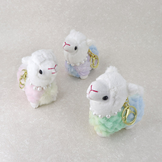 バッグチャーム アルパカ パール グラデーション ぬいぐるみ マスコット キーホルダー