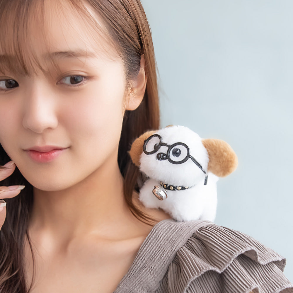 バッグチャーム 犬 眼鏡 首輪 鈴 ぬいぐるみ マスコット キーホルダー