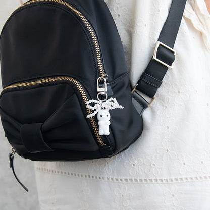 バッグチャーム ウサギ リボン パール フロッキー キーホルダー