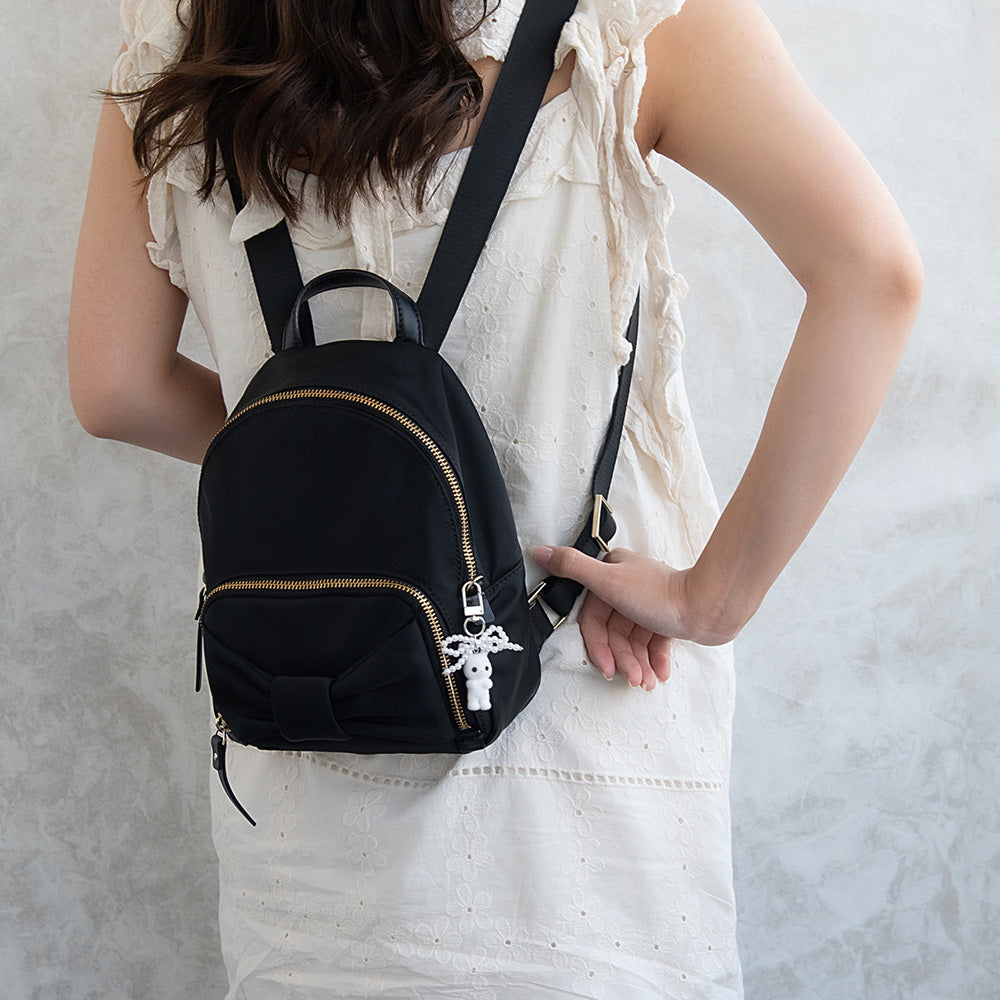 バッグチャーム ウサギ リボン パール フロッキー キーホルダー