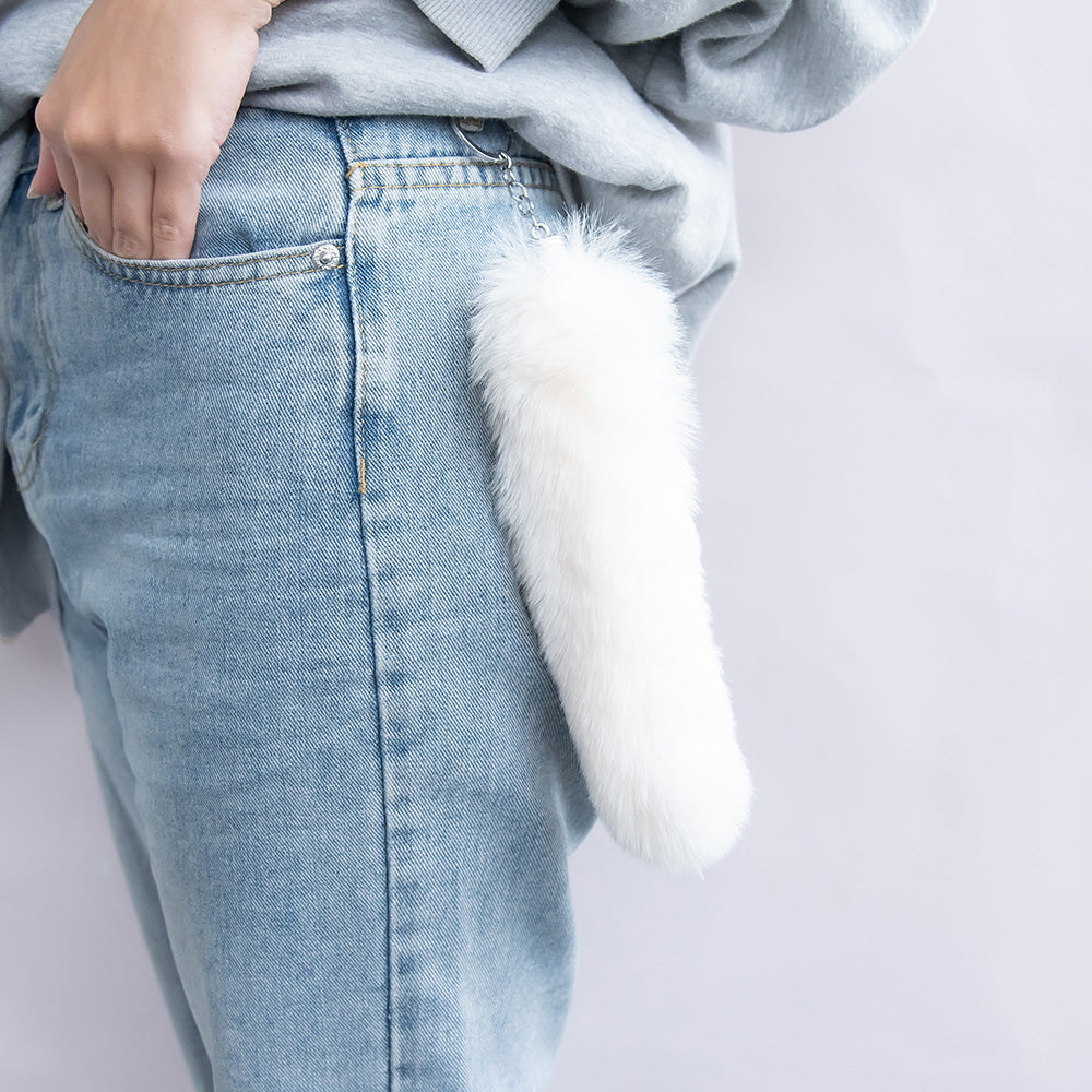 バッグチャーム フェイクファー しっぽ ロング キーホルダー