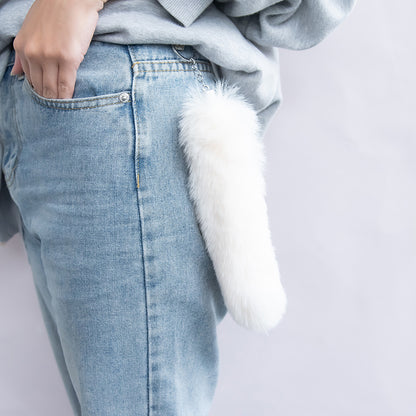 バッグチャーム フェイクファー しっぽ ロング キーホルダー