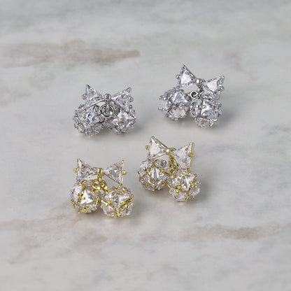 ピアス ニッケルフリー メタル リボン チェリー ボール キュービックジルコニア シルバーポスト スタッドピアス