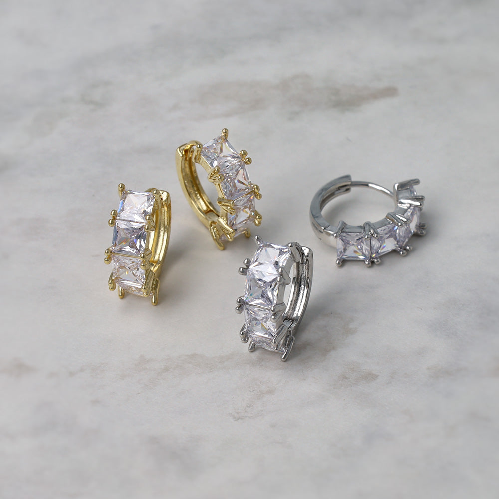 ピアス ニッケルフリー メタル キュービックジルコニア スクエア ライン ワンタッチ フープピアス