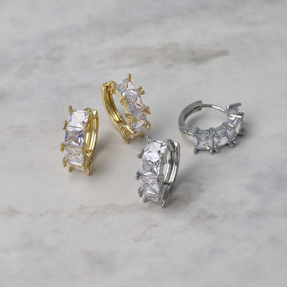 ピアス ニッケルフリー メタル キュービックジルコニア スクエア ライン ワンタッチ フープピアス
