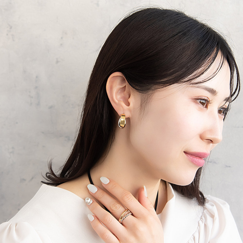 ピアス Combination Metal ニッケルフリー メタル 平 プレート クロス ライン ステンレスポスト C型 フープピアス