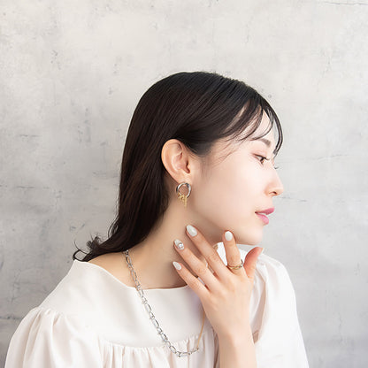 ピアス Combination Metal ニッケルフリー メタル オーバル リング ループ チェーン ステンレスポスト スタッドピアス