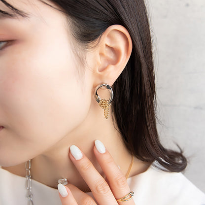 ピアス Combination Metal ニッケルフリー メタル オーバル リング ループ チェーン ステンレスポスト スタッドピアス