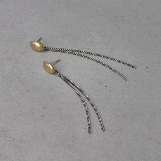 ピアス Combination Metal ニッケルフリー メタル オーバル 2連 チェーン ロング 下がり ステンレスポスト ドロップピアス