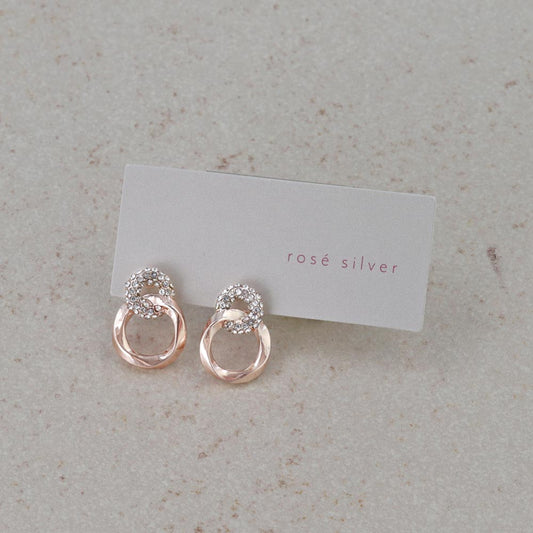 ピアス ニッケルフリー ロゼシルバー メタル クロス リング ミニ パヴェ ストーン ツイスト チタンポスト ドロップピアス