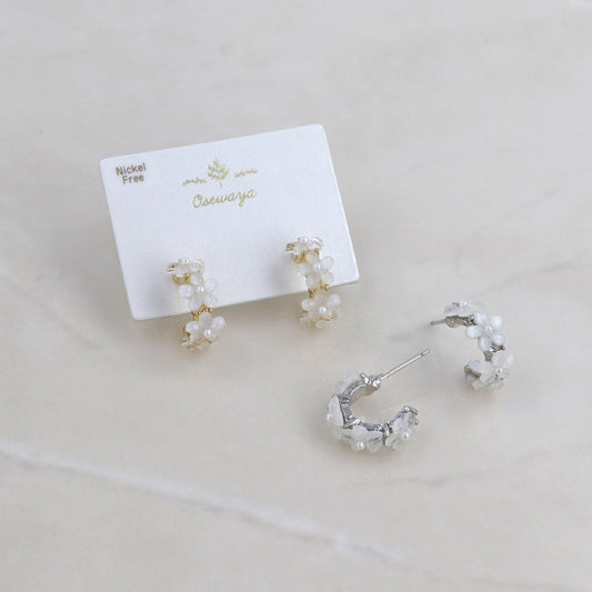 ピアス メタル ミニ フラワー 花 パール ステンレスポスト C型 スタッドピアス