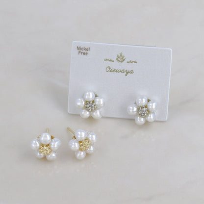 ピアス ニッケルフリー メタル ミニ フラワー 花 パール ステンレスポスト スタッドピアス