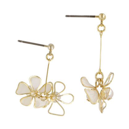ピアス ニッケルフリー メタル ダブル フラワー 花 立体 ワイヤー パール パステルカラー チタンポスト スタッドピアス