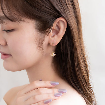 ピアス ニッケルフリー メタル ダブル フラワー 花 立体 ワイヤー パール パステルカラー チタンポスト スタッドピアス