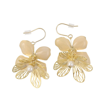ピアス ニッケルフリー メタル 透かし フラワー 花 立体 パール バイカラー フックピアス