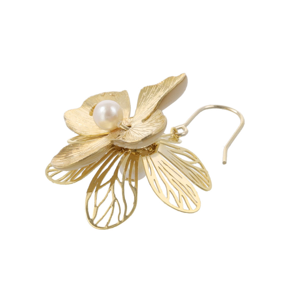 ピアス ニッケルフリー メタル 透かし フラワー 花 立体 パール バイカラー フックピアス