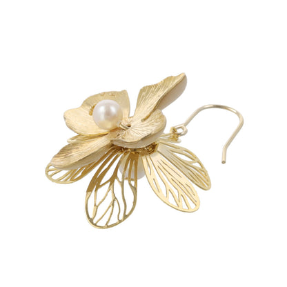 ピアス ニッケルフリー メタル 透かし フラワー 花 立体 パール バイカラー フックピアス