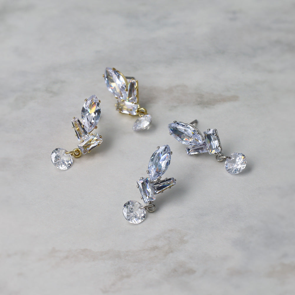 ピアス ニッケルフリー メタル キュービックジルコニア マルチ カット ストーン ステンレスポスト スタッドピアス