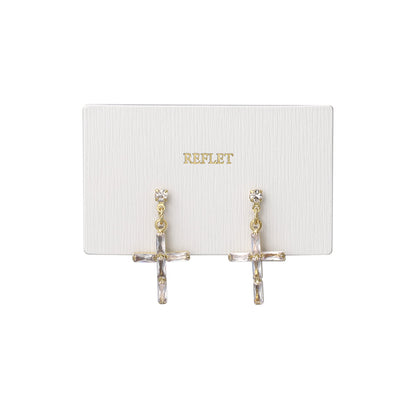 ピアス ニッケルフリー メタル キュービックジルコニア 十字架 クロス ライン ステンレスポスト スタッドピアス