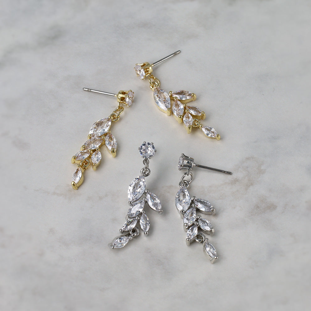 ピアス ニッケルフリー メタル キュービックジルコニア リーフ 雫 ステンレスポスト スタッドピアス