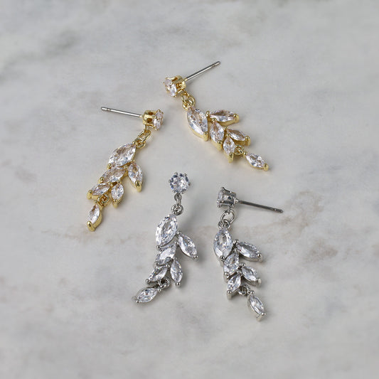 ピアス ニッケルフリー メタル キュービックジルコニア リーフ 雫 ステンレスポスト スタッドピアス