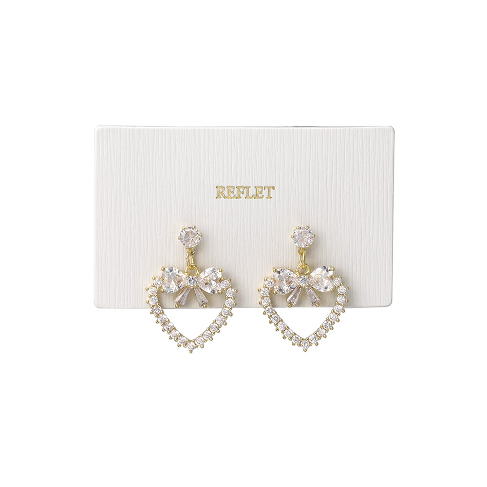 ピアス ニッケルフリー メタル キュービックジルコニア リボン ハート ステンレスポスト スタッドピアス