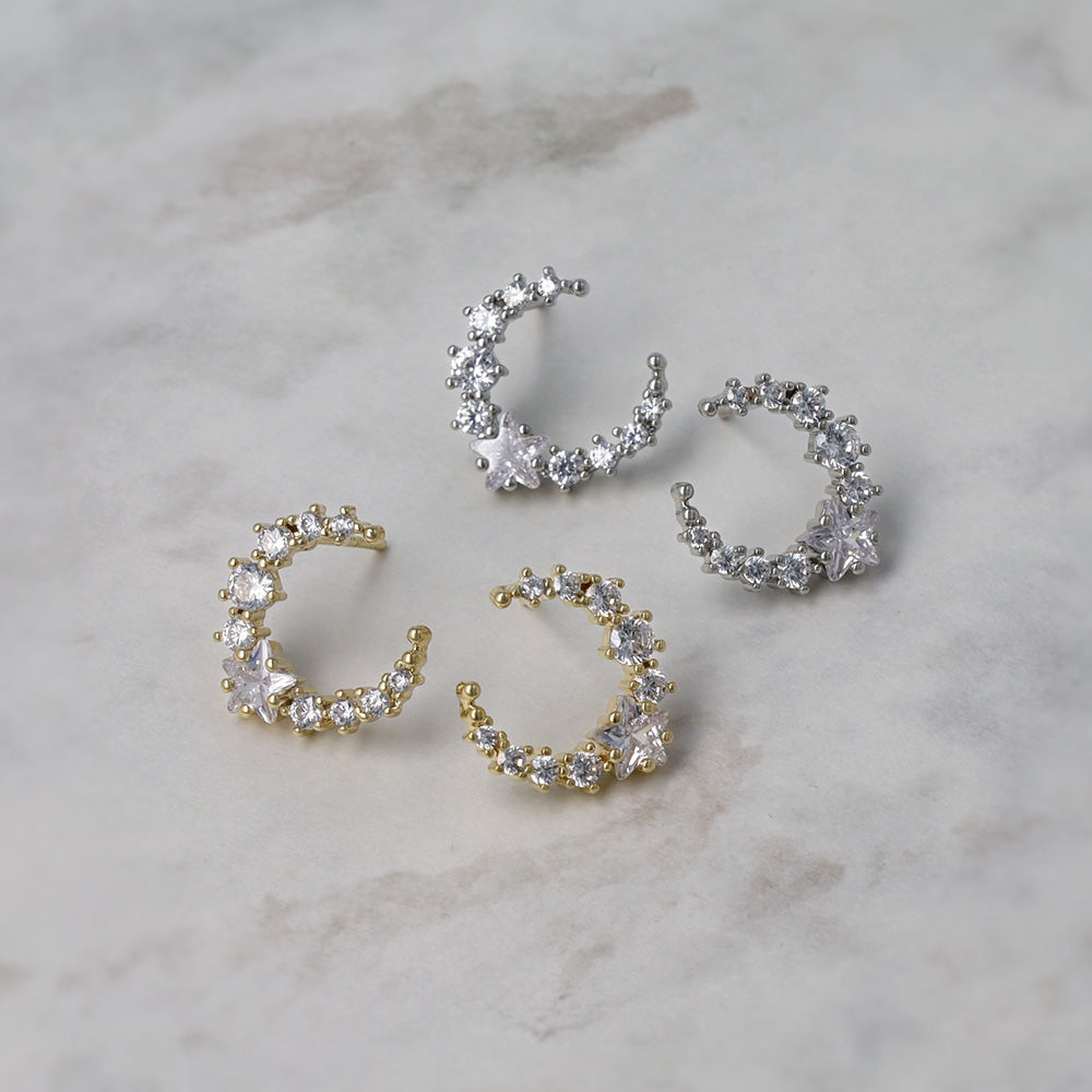 ピアス ニッケルフリー メタル キュービックジルコニア クレセントムーン 三日月 スター 星 ステンレスポスト スタッドピアス